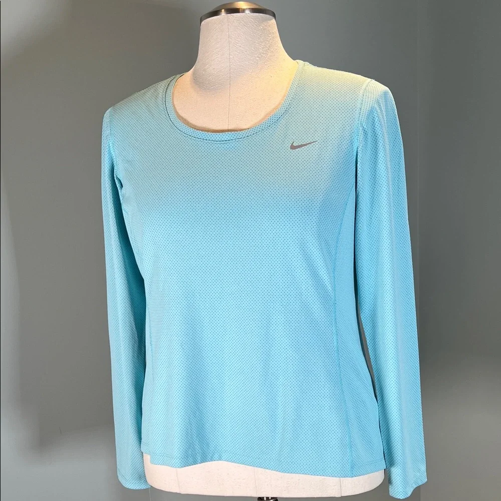 Nike Dri-Fit Blue Long Sleeves Round Neck Athletic Running Shirt L - Picture 1 of 8
